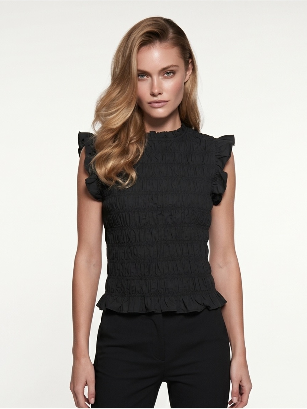 Ricki's Black Smocked Ruffle Sleeve Tank